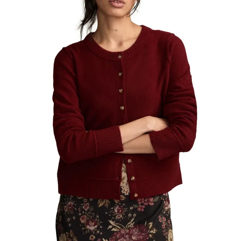 Lucky Brand Womens Cloud Soft Cardigan Sweater Size Large L Red Button Front
